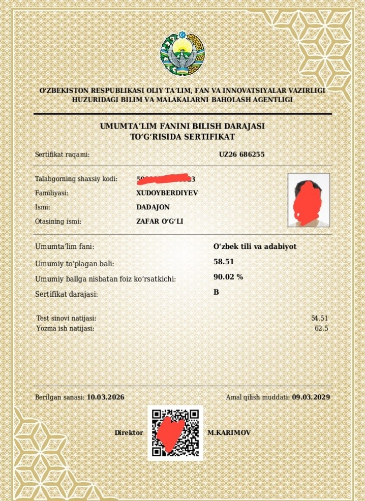 Uzbek Language Certificate